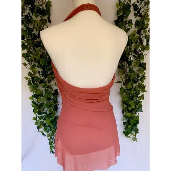 Balera Dance Orange Sheer Mini Dress with Underneath Leotard Women's SZ Small - Picture 5 of 11